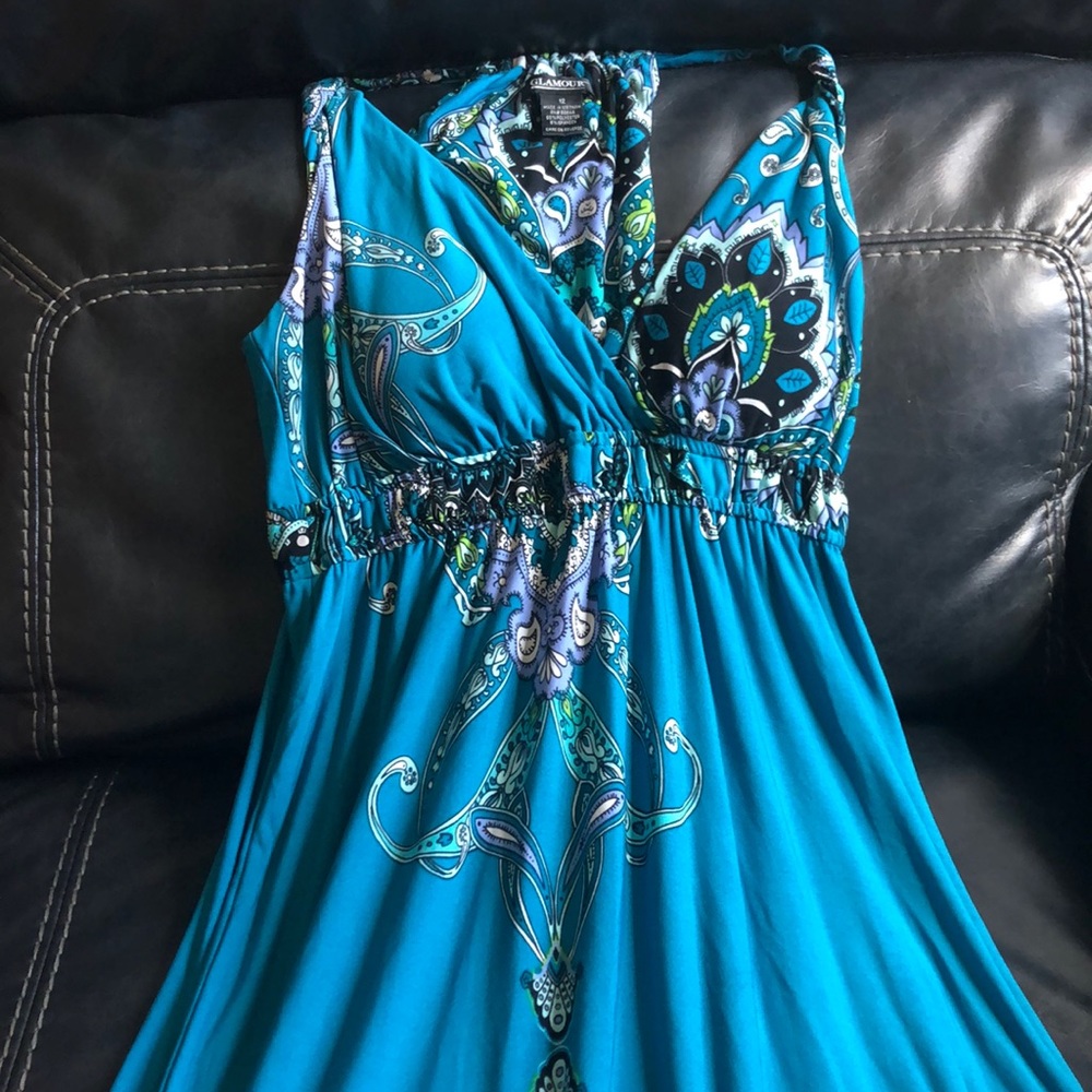 Glamour blue patterned maxi dress
